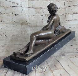 Bronze Sculpture Statue Art Deco Signed L. Bruns France Nude Woman With Her Dog