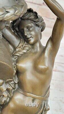 Bronze Sculpture Statue Erotic Art Nymph with Satyr Marble Base