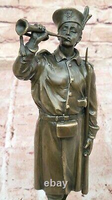 Bronze Sculpture Statue of Warrior Soldier Military Hero Art Deco in Marble