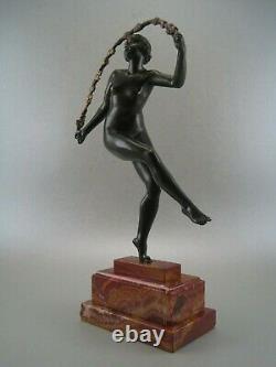 Bronze Sculpture Statuette Art Deco Nude Dancer By Joe Descomps (1869-1950)