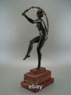 Bronze Sculpture Statuette Art Deco Nude Dancer By Joe Descomps (1869-1950)