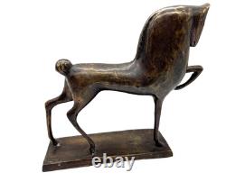 Bronze Sculpture Stylized Horse Modern Art Brutalism 24 cm Patinated