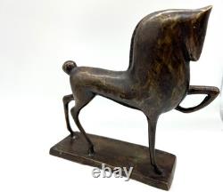 Bronze Sculpture Stylized Horse Modern Art Brutalism 24 cm Patinated