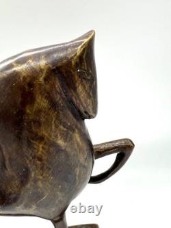 Bronze Sculpture Stylized Horse Modern Art Brutalism 24 cm Patinated