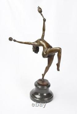Bronze Sculpture The Flame Leaper Art Deco Woman Torch Dancer Fire Dancer