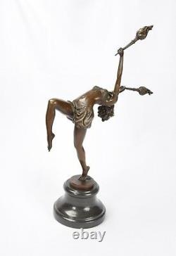 Bronze Sculpture The Flame Leaper Art Deco Woman Torch Dancer Fire Dancer