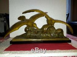 Bronze Sculpture The Seagulls On A Wave Of L. Sosson Year 30 Art Deco