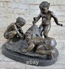 Bronze Sculpture Three Young Boys on Beach Art Nouveau Children Decor Business