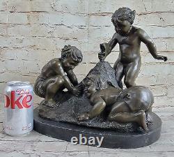 Bronze Sculpture Three Young Boys on Beach Art Nouveau Children Decor Business