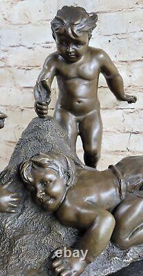 Bronze Sculpture Three Young Boys on Beach Art Nouveau Children Decor Business