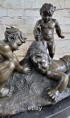 Bronze Sculpture Three Young Boys on Beach Art Nouveau Children Decor Business