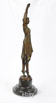 Bronze Sculpture Women's Kita Dancer On Marble Base Art Deco Figure