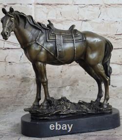 Bronze Sculpture of Farm Horse with Saddle Art Deco Figurine Decor