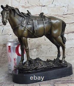 Bronze Sculpture of Farm Horse with Saddle Art Deco Figurine Decor