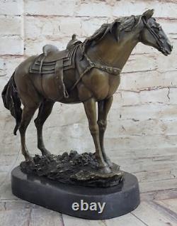Bronze Sculpture of Farm Horse with Saddle Art Deco Figurine Decor