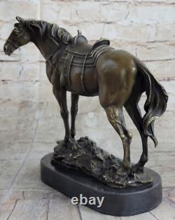 Bronze Sculpture of Farm Horse with Saddle Art Deco Figurine Decor