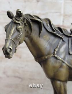 Bronze Sculpture of Farm Horse with Saddle Art Deco Figurine Decor