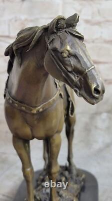 Bronze Sculpture of Farm Horse with Saddle Art Deco Figurine Decor