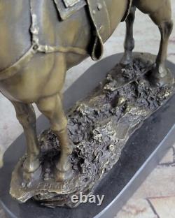 Bronze Sculpture of Farm Horse with Saddle Art Deco Figurine Decor