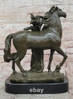 Bronze Sculpture of Milo Woman and Horse Art Nouveau Style Signed Work