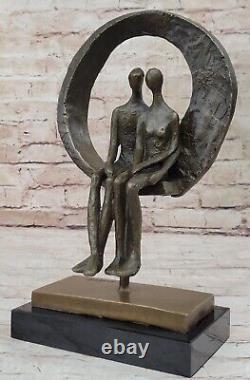 Bronze Sculpture of Seated Couple: Signed Original Fine Art Romance Décor