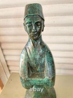 Bronze Sculpture of a Mandarin Man Signed MM with Green Patina Contemporary Art