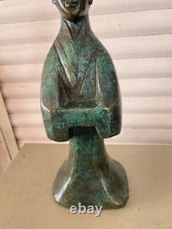 Bronze Sculpture of a Mandarin Man Signed MM with Green Patina Contemporary Art