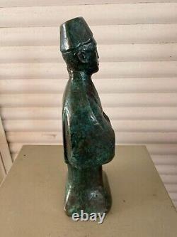 Bronze Sculpture of a Mandarin Man Signed MM with Green Patina Contemporary Art