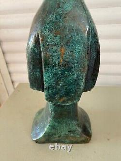 Bronze Sculpture of a Mandarin Man Signed MM with Green Patina Contemporary Art