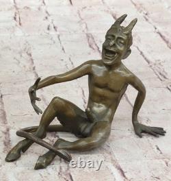 Bronze Sculpture of a Nude Male Satyr by Milo in Art Nouveau Cast Iron