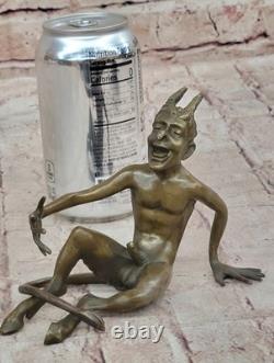 Bronze Sculpture of a Nude Male Satyr by Milo in Art Nouveau Cast Iron
