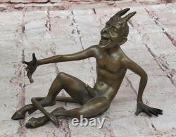 Bronze Sculpture of a Nude Male Satyr by Milo in Art Nouveau Cast Iron