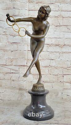 Bronze Sculpture of a Nude Woman Acrobat Magician Marble Art Decor Statue