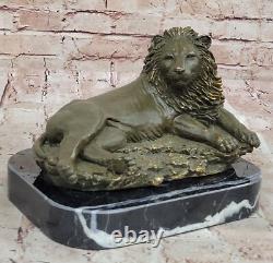 Bronze Sculpture of a Roaring Lion by Barye Detailed Animal Art