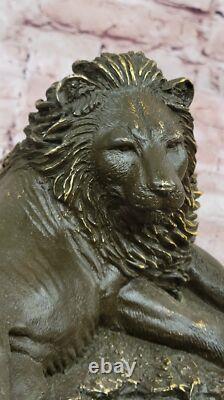 Bronze Sculpture of a Roaring Lion by Barye Detailed Animal Art