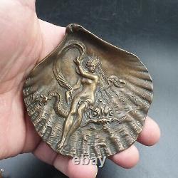 Bronze Seashell Nymph Vide-Poche Sculpture Signed Morey Art Nouveau XIX Century