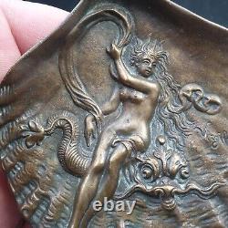 Bronze Seashell Nymph Vide-Poche Sculpture Signed Morey Art Nouveau XIX Century