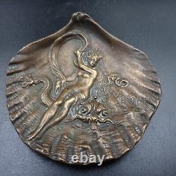 Bronze Seashell Nymph Vide-Poche Sculpture Signed Morey Art Nouveau XIX Century