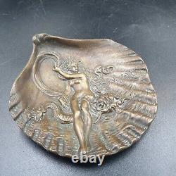 Bronze Seashell Nymph Vide-Poche Sculpture Signed Morey Art Nouveau XIX Century