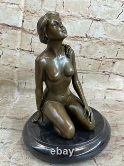 Bronze Statue Signed Sitting Woman Abstract Modern Art Figurine NUDE