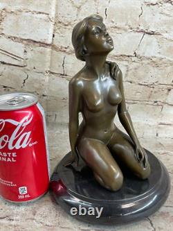 Bronze Statue Signed Sitting Woman Abstract Modern Art Figurine NUDE
