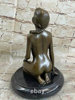 Bronze Statue Signed Sitting Woman Abstract Modern Art Figurine NUDE
