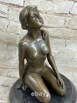 Bronze Statue Signed Sitting Woman Abstract Modern Art Figurine NUDE