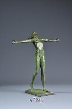 Bronze Statue Woman Nude Art Deco Green Patina Old Sculpture Nude Woman Brass