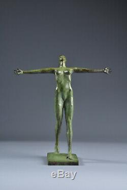 Bronze Statue Woman Nude Art Deco Green Patina Old Sculpture Nude Woman Brass