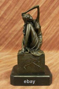 Bronze Style Art Nouveau Statue Sculpture Figurine Nude Girl Sitting Gift