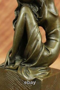 Bronze Style Art Nouveau Statue Sculpture Figurine Nude Girl Sitting Gift