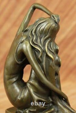 Bronze Style Art Nouveau Statue Sculpture Figurine Nude Girl Sitting Gift