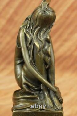 Bronze Style Art Nouveau Statue Sculpture Figurine Nude Girl Sitting Gift