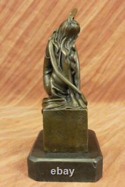 Bronze Style Art Nouveau Statue Sculpture Figurine Nude Girl Sitting Gift